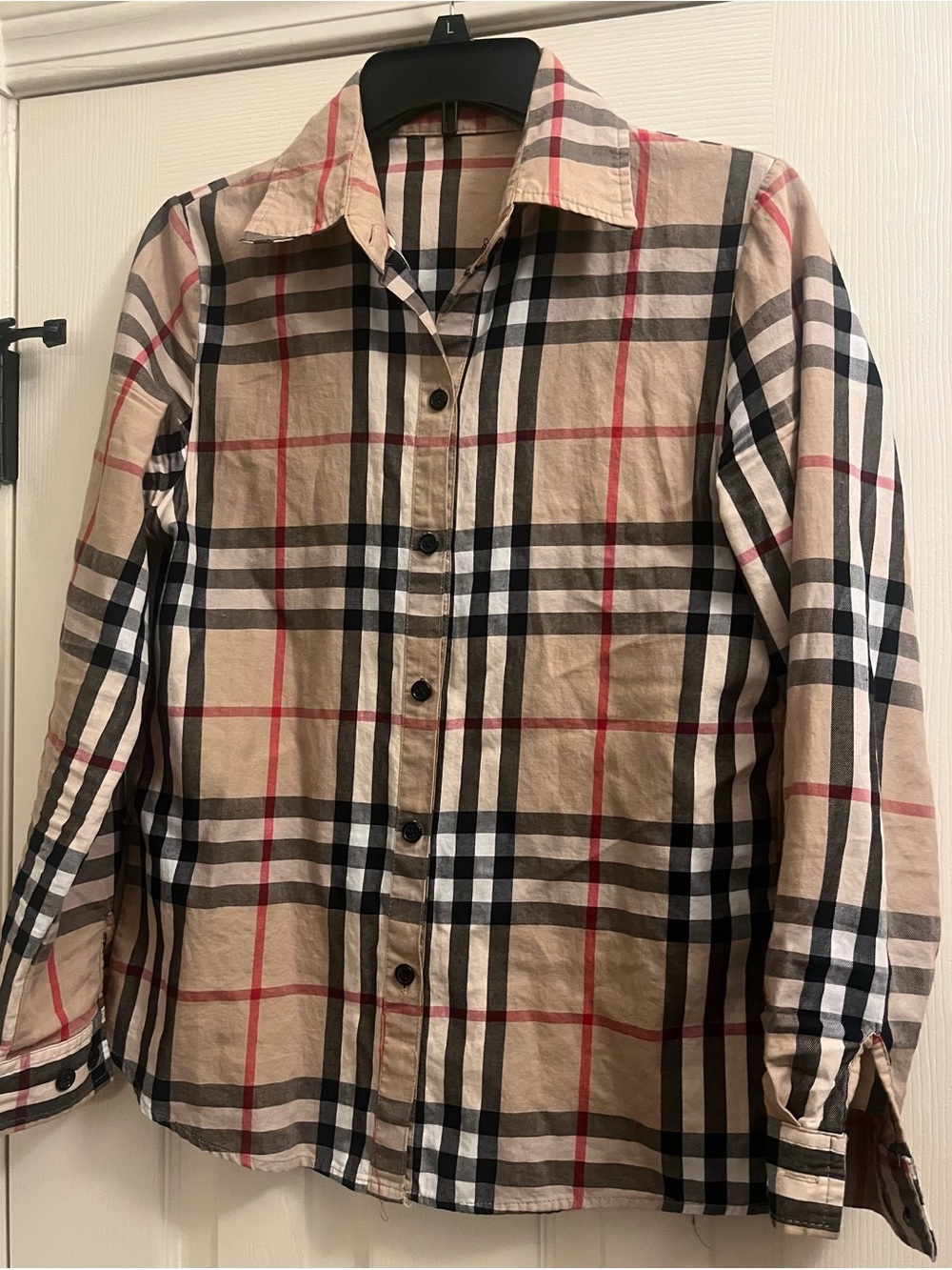 ZYRA Plaid Long Sleeve Button Down Shirt Tan Beige Classic Check